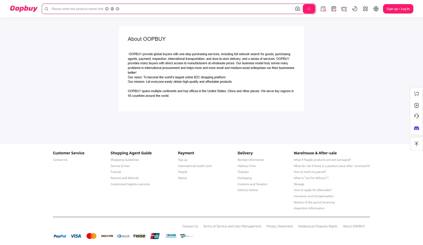 About-Seite des Betreibers mit Beschreibung des One-Stop-Einkaufsservice